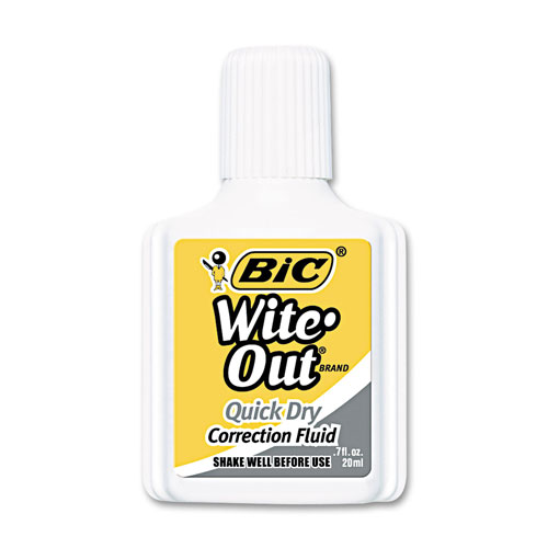 Bic Wite-Out Quick Dry Correction Fluid, 20 mL Bottle, White, 1/Dozen