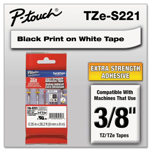 Brother TZe Extra-Strength Adhesive Laminated Labeling Tape, 0.35