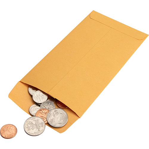 Business Source Coin Envelopes, 7 Coin, 28lb., 500/BX, Brown Kraft