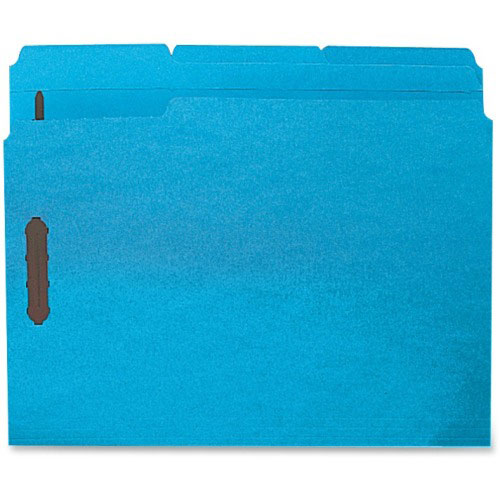Business Source Fastener Folders, w/2-Ply Tab, 1/3 AST Tab, Ltr, 50/BX, Blue