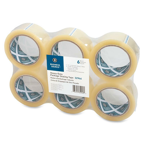 Business Source Sealing Tape, Heavy Duty, 3" Core, 1-7/8" x 110"YD, 6 Pack, CL