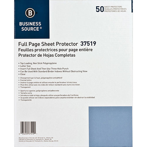 Business Source Sheet Protector, Top Loading, 8-1/2