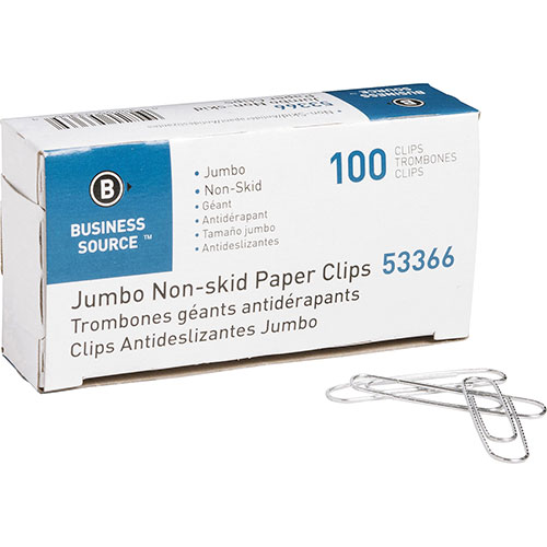 Business Source Paper Clips, Jumbo, Nonskid, 1000/PK, Silver