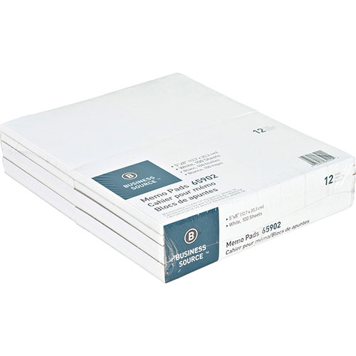 Business Source Memo Pad, Unruled, 15lb., 5" x 8", 100 Sheets, White
