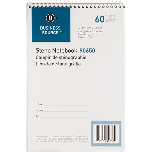 Business Source Steno Notebook, Gregg Ruled, 60 Sheets, 6