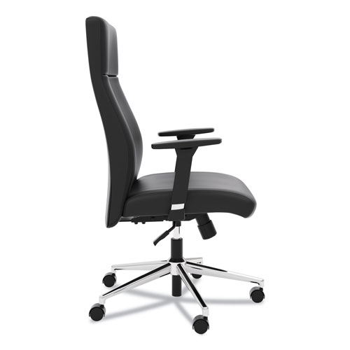 Basyx by Hon Define Executive High-Back Leather Chair, Supports up to 250 lbs., Black Seat/Black Back, Polished Chrome Base