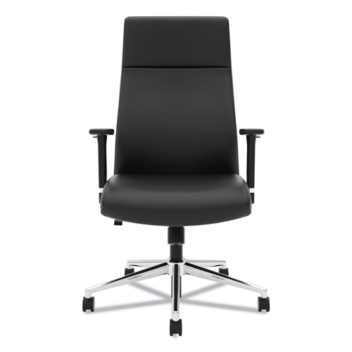 Basyx by Hon Define Executive High-Back Leather Chair, Supports up to 250 lbs., Black Seat/Black Back, Polished Chrome Base