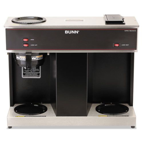 Bunn Pour-O-Matic Three-Burner Pour-Over Coffee Brewer, Stainless Steel, Black