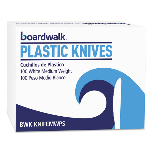 Boardwalk Mediumweight Polystyrene Cutlery, Knife, White, 10 Boxes of 100/Carton