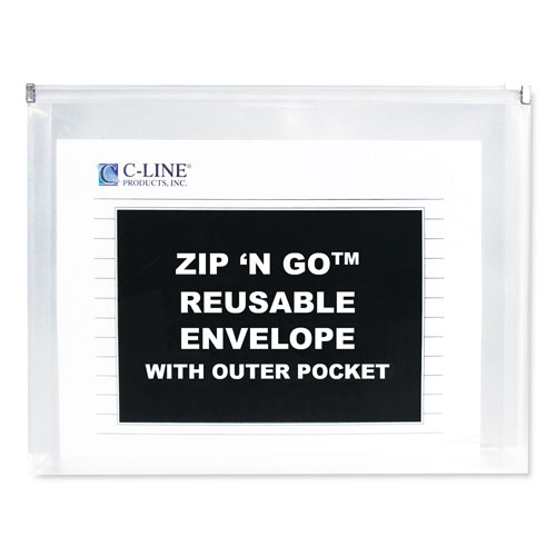C-Line Zip n Go Reusable Envelope w/Outer Pocket, 13 x 10, Clear, 3/Pack