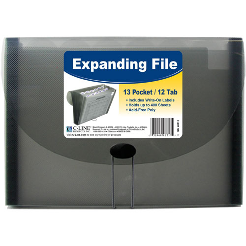 C-Line Expanding Files, 1.63" Expansion, 13 Sections, Letter Size, Smoke