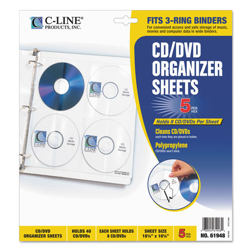 C-Line Deluxe CD Ring Binder Storage Pages, Standard, Stores 8 CDs, 5/Pack