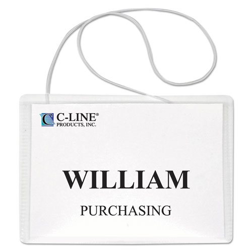 C-Line Name Badge Kits, Top Load, 4 x 3, Clear, Elastic Cord, 50/Box