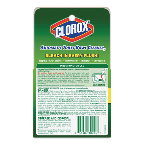 Clorox Automatic Toilet Bowl Cleaner, 3.5 oz Tablet, 2/Pack, 6 Packs/Carton