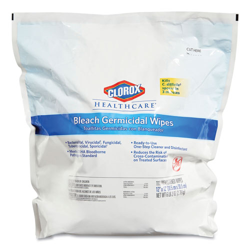 Clorox Bleach Germicidal Wipes, 12 x 12, Unscented, 110/Refill, 2/Carton