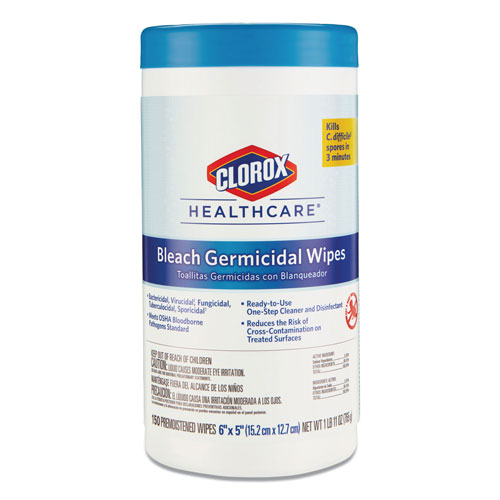 Clorox Bleach Germicidal Wipes, 6 x 5, Unscented, 150/Canister, 6 Canisters/Carton