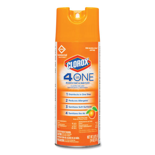 Clorox 4-in-One Disinfectant and Sanitizer, Citrus, 14 oz Aerosol, 12/Carton