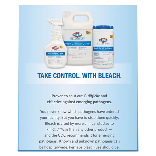 Clorox Bleach Germicidal Wipes, 6 3/4 x 9, Unscented, 70/Canister