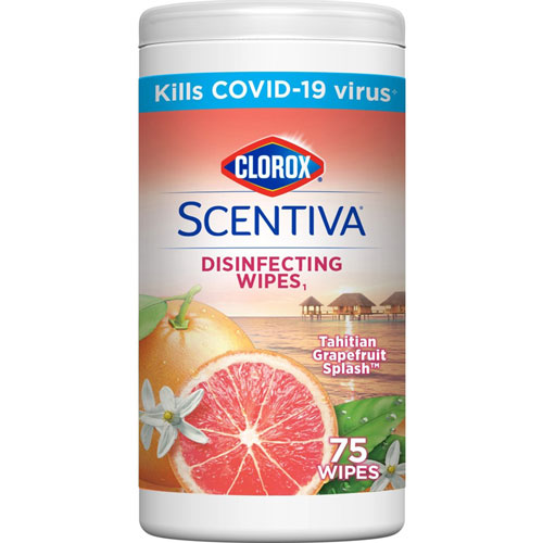 Clorox Scentiva Bleach-Free Disinfecting Wipes - Ready-To-Use Wipe - Grapefruit Scent - 75 / Tub