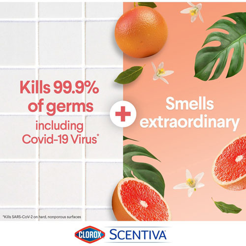 Clorox Scentiva Bleach-Free Disinfecting Wipes - Ready-To-Use Wipe - Grapefruit Scent - 75 / Tub