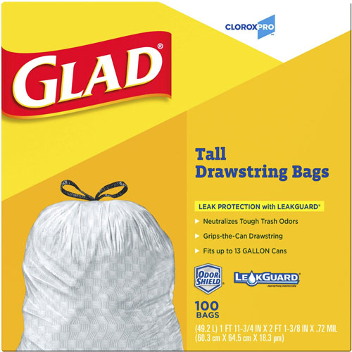 Glad ForceFlex Tall Kitchen Drawstring Trash Bags, 13 gal, 24