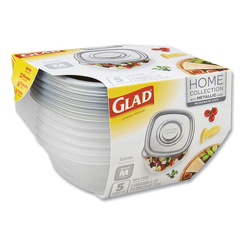 Glad Home Collection Food Storage Containers with Lids, Medium Square, 25 oz, 5/Pack
