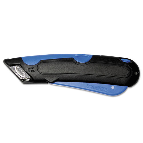 Consolidated Stamp Easycut Cutter Knife w/Self-Retracting Safety-Tipped Blade, Black/Blue