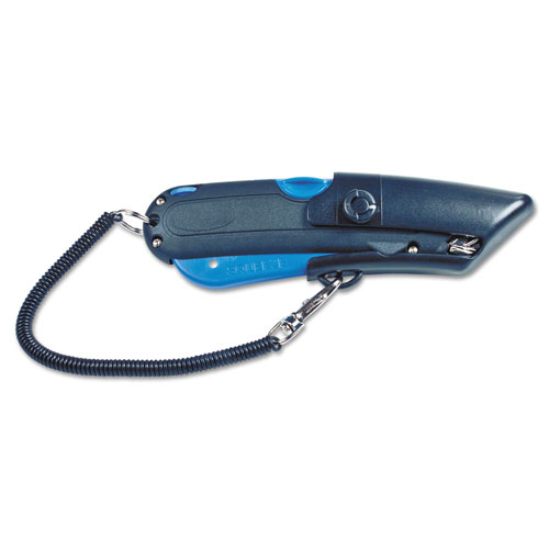 Consolidated Stamp Easycut Self-Retracting Cutter with Safety-Tip Blade and Holster, Black/Blue