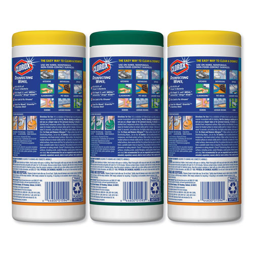 Clorox Disinfecting Wipes, 7 x 8, Fresh Scent/Citrus Blend, 35/Canister, 3/Pack