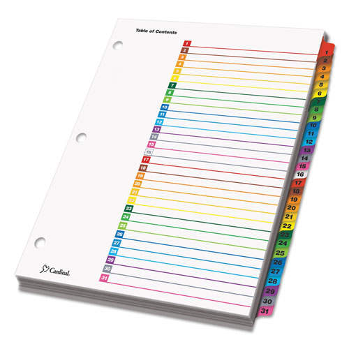 Cardinal OneStep Printable Table of Contents and Dividers, 31-Tab, 1 to 31, 11 x 8.5, White, 1 Set
