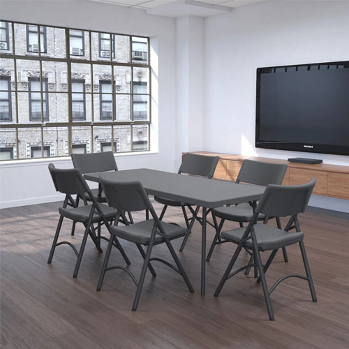 Dorel Zown Classic Commercial Resin Folding Chair - Gray Seat - Gray Back - Gray Steel, High Density Resin, High-density Polyethylene (HDPE) Frame - Four-legged Base - 1 Each
