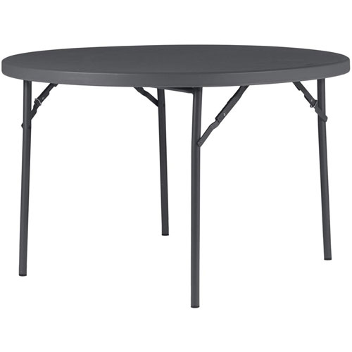 Dorel Zown Commercial Round Blow Mold Fold Table - Round Top - 4 Legs x 48" Table Top Diameter - 29.30" Height - Gray - High-density Polyethylene (HDPE), Resin
