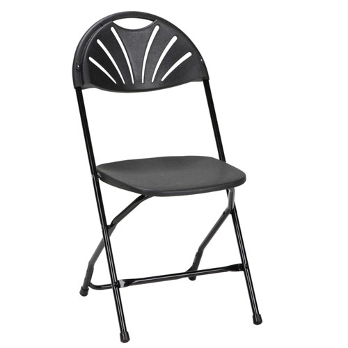 Dorel Zown Premium Fan Back Folding Chair - Black Seat - Black Polyethylene Back - Black Powder Coated Steel Frame - Four-legged Base - 8 / Carton