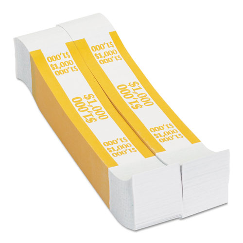MMF Industries Currency Straps, Yellow, $1,000 in $10 Bills, 1000 Bands/Pack