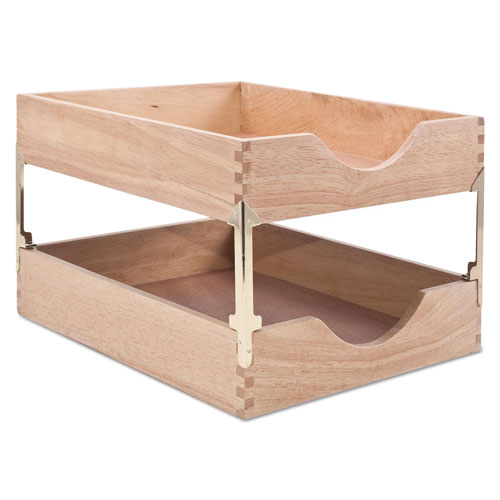 Carver Hardwood Stackable Desk Tray, Four-Posts, Brass