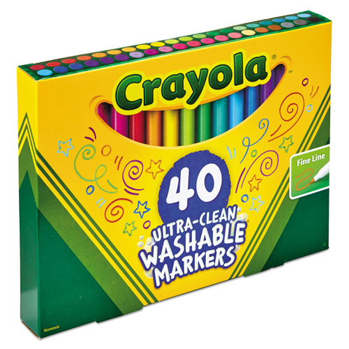 Crayola Ultra-Clean Washable Markers, Fine Bullet Tip, Classic Colors, 40/Set