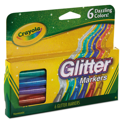 Crayola Glitter Markers, Medium Bullet Tip, Assorted Colors, 6/Set