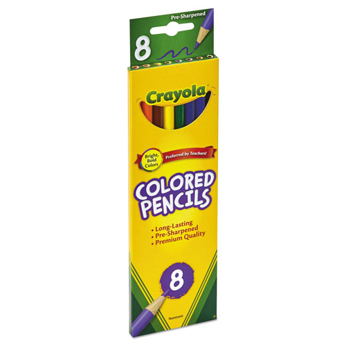 Crayola Long-Length Colored Pencil Set, 3.3 mm, 2B (#1), Assorted Lead/Barrel Colors, 8/Pack