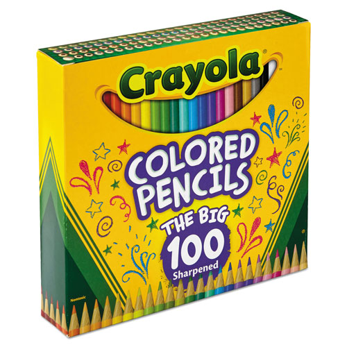 Crayola Long-Length Colored Pencil Set, 3.3 mm, 2B (#1), Assorted Lead/Barrel Colors, 100/Pack