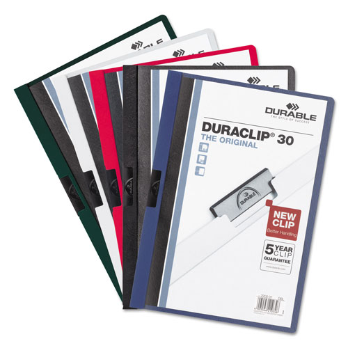 Durable Vinyl DuraClip Report Cover w/Clip, Letter, Holds 30 Pages, Clear/Red, 25/Box