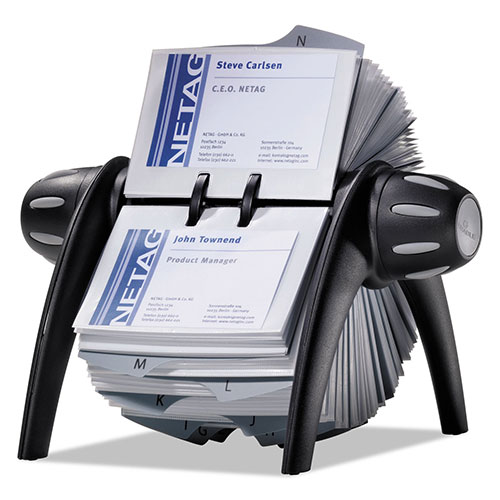 Durable VISIFIX Flip Rotary Business Card File, Holds 400 4 1/8 x 2 7/8 Cards, Black/SR