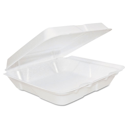 Dart Foam Hinged Lid Containers, 8 x 8 x 2 1/4, White, 200/Carton