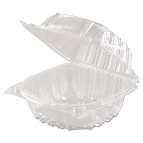 Dart ClearSeal Hinged-Lid Plastic Containers, 6 x 5 4/5 x 3, Clear, 500/Carton