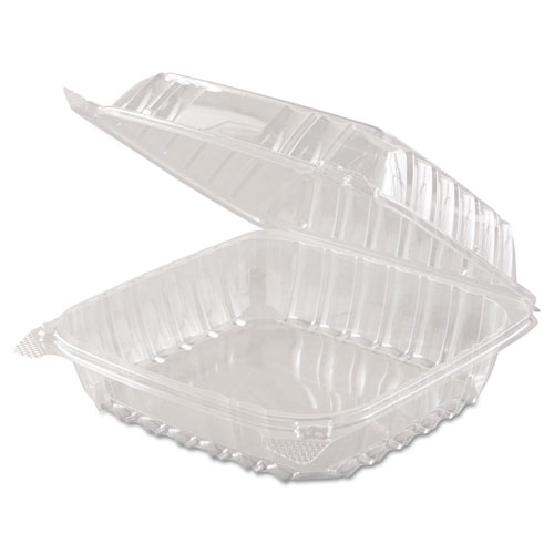 Dart ClearSeal Hinged-Lid Plastic Containers, 8 3/10 x 8 3/10 x 3, Clear, 250/Carton