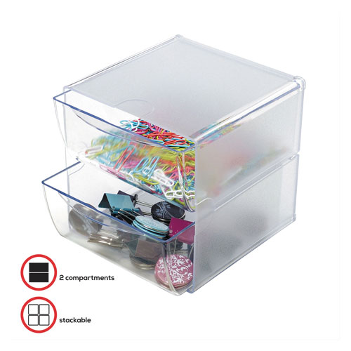Deflecto Stackable Cube Organizer, 2 Drawers, 6 x 7 1/8 x 6, Clear