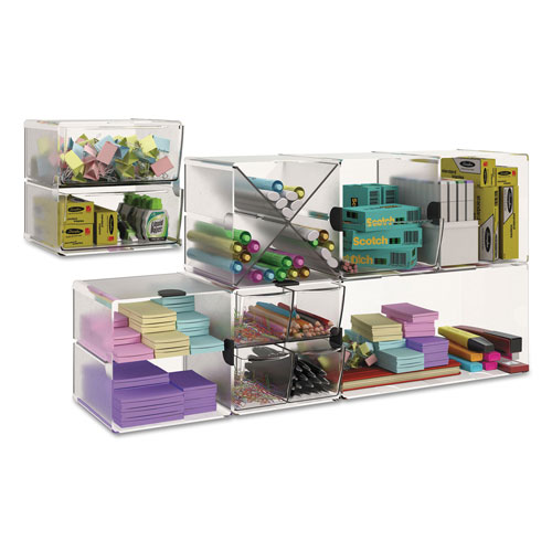 Deflecto Stackable Cube Organizer, 4 Drawers, 6 x 7 1/8 x 6, Clear