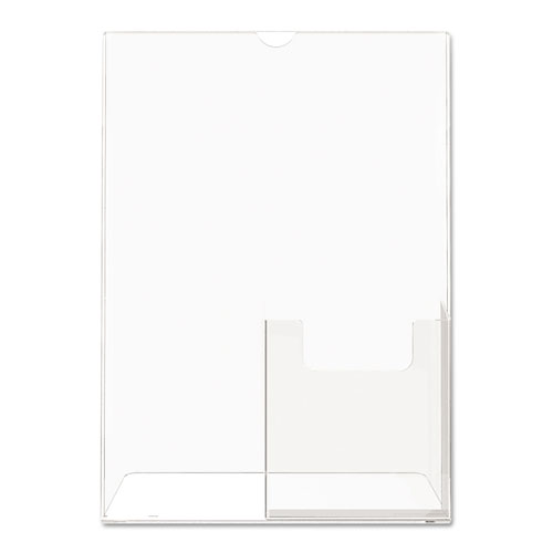 Deflecto Superior Image Slanted Sign Holder with Front Pocket, 9w x 4.5d x 10.75h, Clear