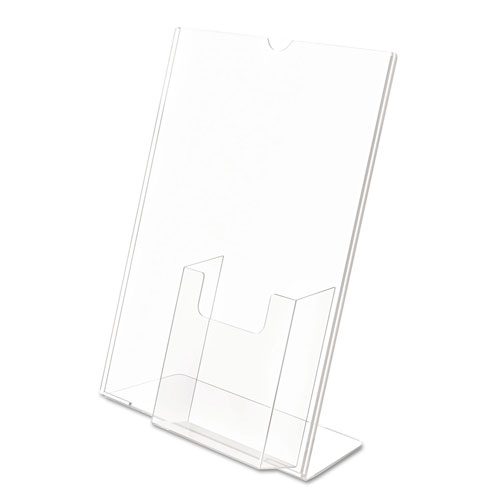 Deflecto Superior Image Slanted Sign Holder with Front Pocket, 9w x 4.5d x 10.75h, Clear