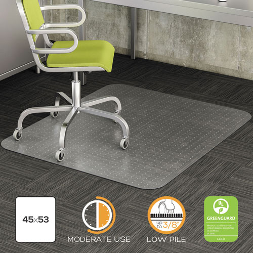 Deflecto DuraMat Moderate Use Chair Mat, Low Pile Carpet, Flat, 45 x 53, Rectangle, Clear