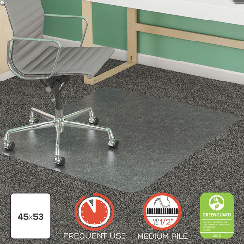 Deflecto SuperMat Frequent Use Chair Mat, Med Pile Carpet, Roll, 45 x 53, Rectangular, Clear
